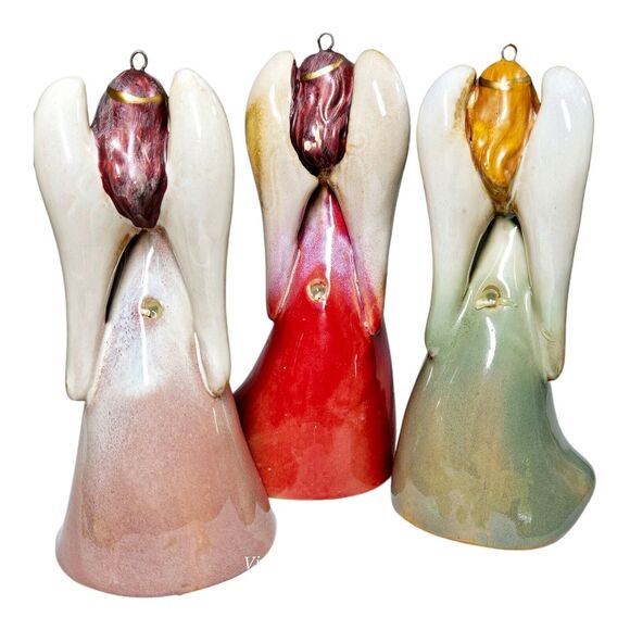 Lot 3 Vtg Ceramic Christmas Angel Bell Tree Ornaments Singing Choir Glazed Set - Picture 7 of 11